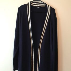 Boohoo Navy and White Men's Cardigan Sweater